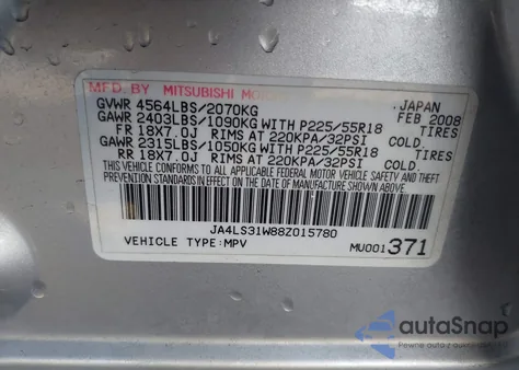 2008 Mitsubishi Outlander Se from USA, damaged, VIN JA4LS31W88Z015780